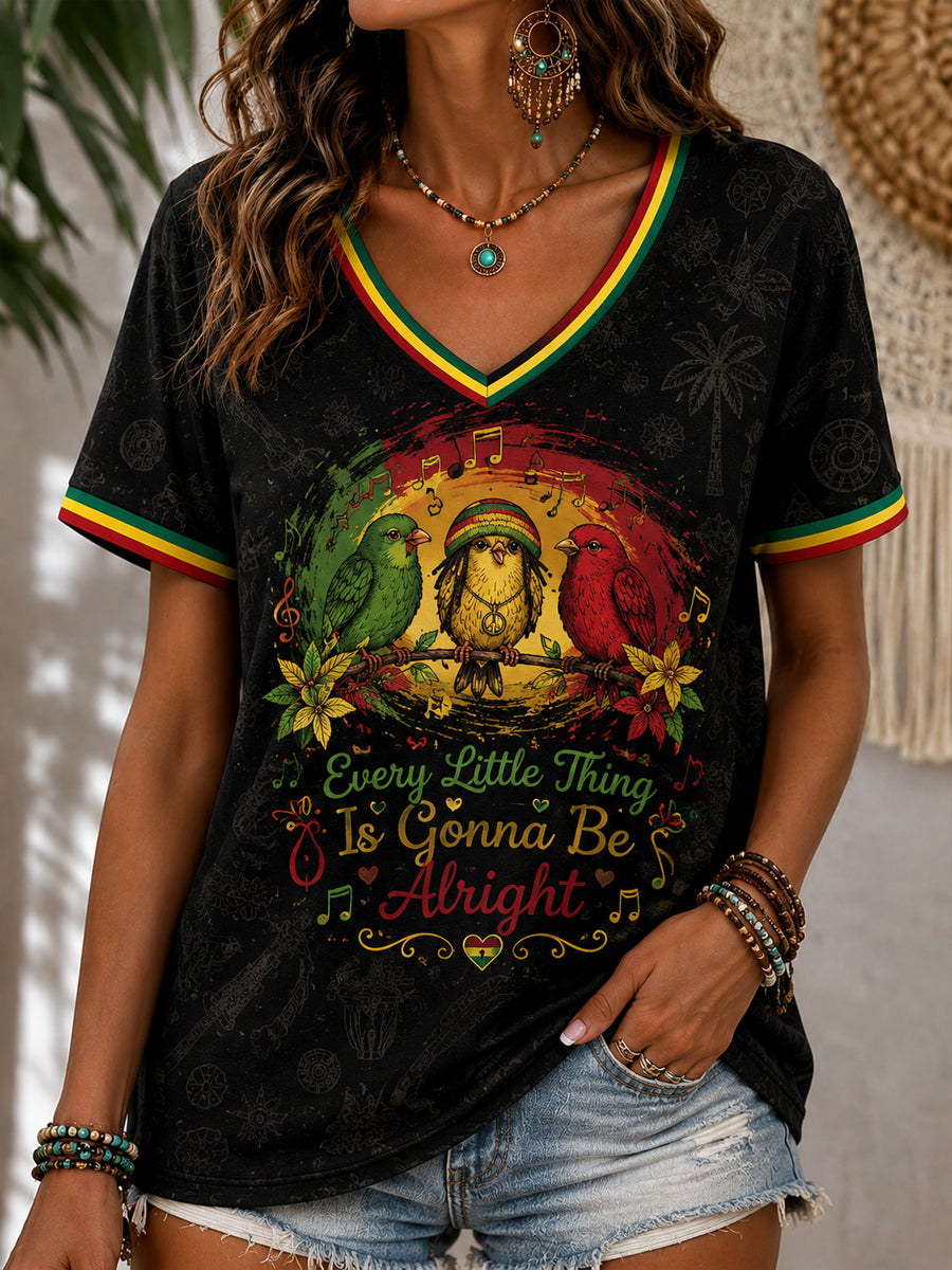 Camiseta casual con cuello en V para mujer para fans de la música Reggae