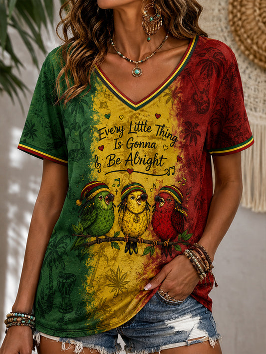 Diversión Reggae-Estilo Colorido Casual V-cuello de la camiseta de las mujeres