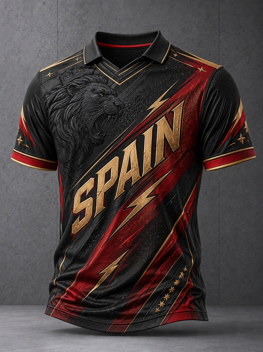 Camiseta de cuello en V con estampado de arte para aficionados al fútbol español para hombre