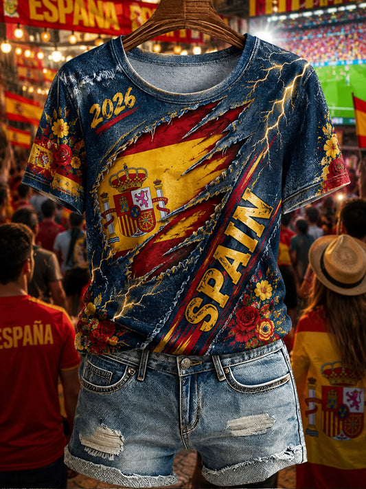 Camiseta con estampado de arte de aficionadas al fútbol español para mujer