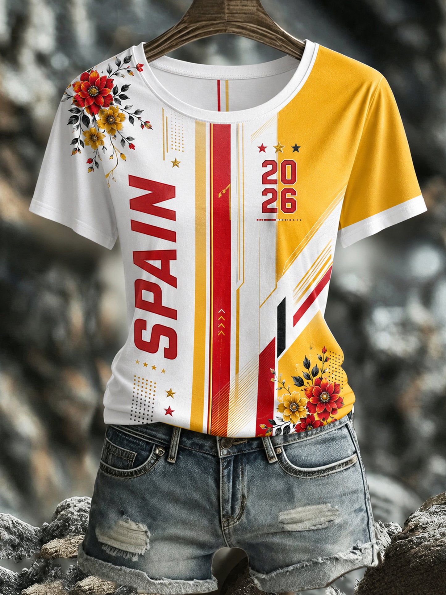 Camiseta con estampado de arte de fan de fútbol español para mujer