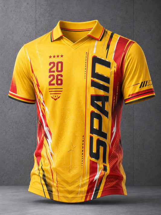 Camiseta de cuello en V con estampado de arte para aficionados al fútbol español para hombre