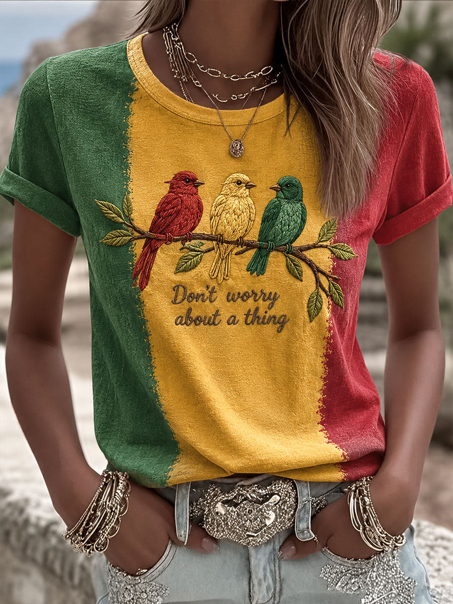 Camiseta casual estampada para mujer con la frase «Every Little Thing Is Gonna Be Alright»