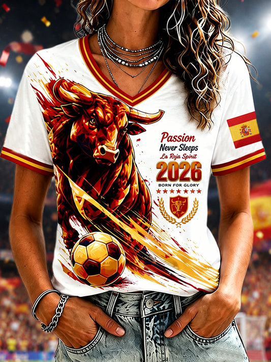 Regalo de las mujeres para España Fútbol Fans Imprimir Casual V-Neck Tee