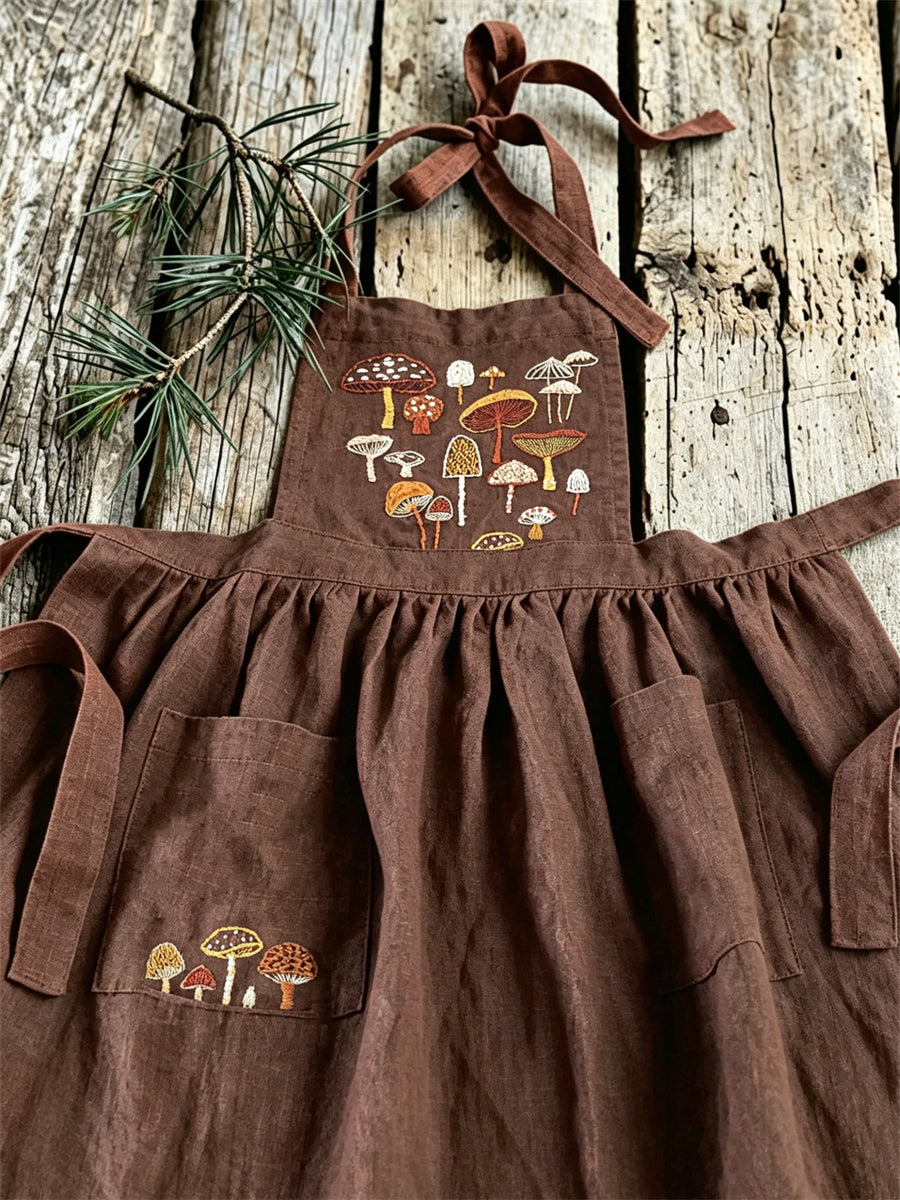 Vintage bosque seta patrón parche bolsillos plisado Maxi vestido de la mujer