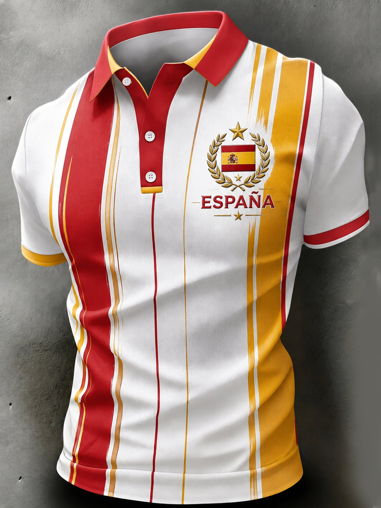 Camiseta polo con estampado artístico de animación futbolística española para hombre