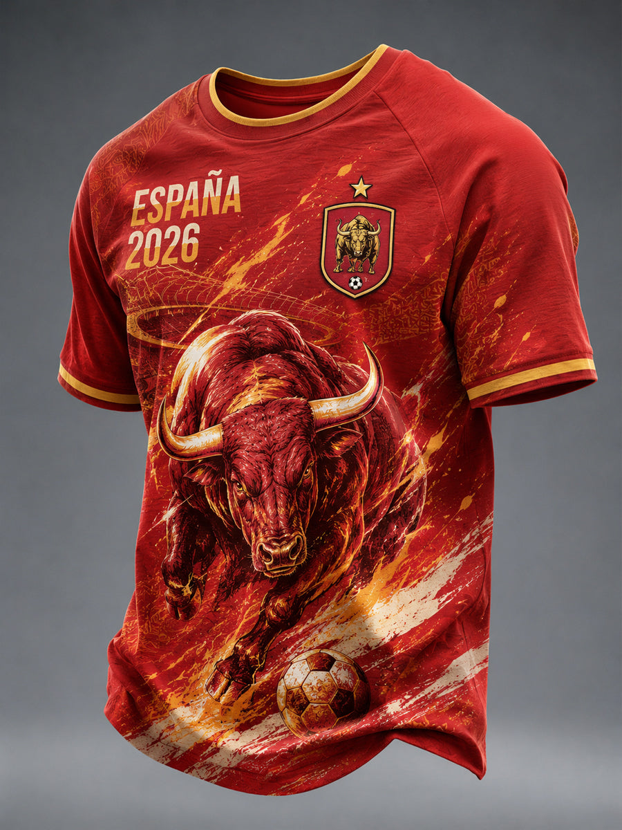 Camiseta de manga corta con estampado de fútbol español para hombre