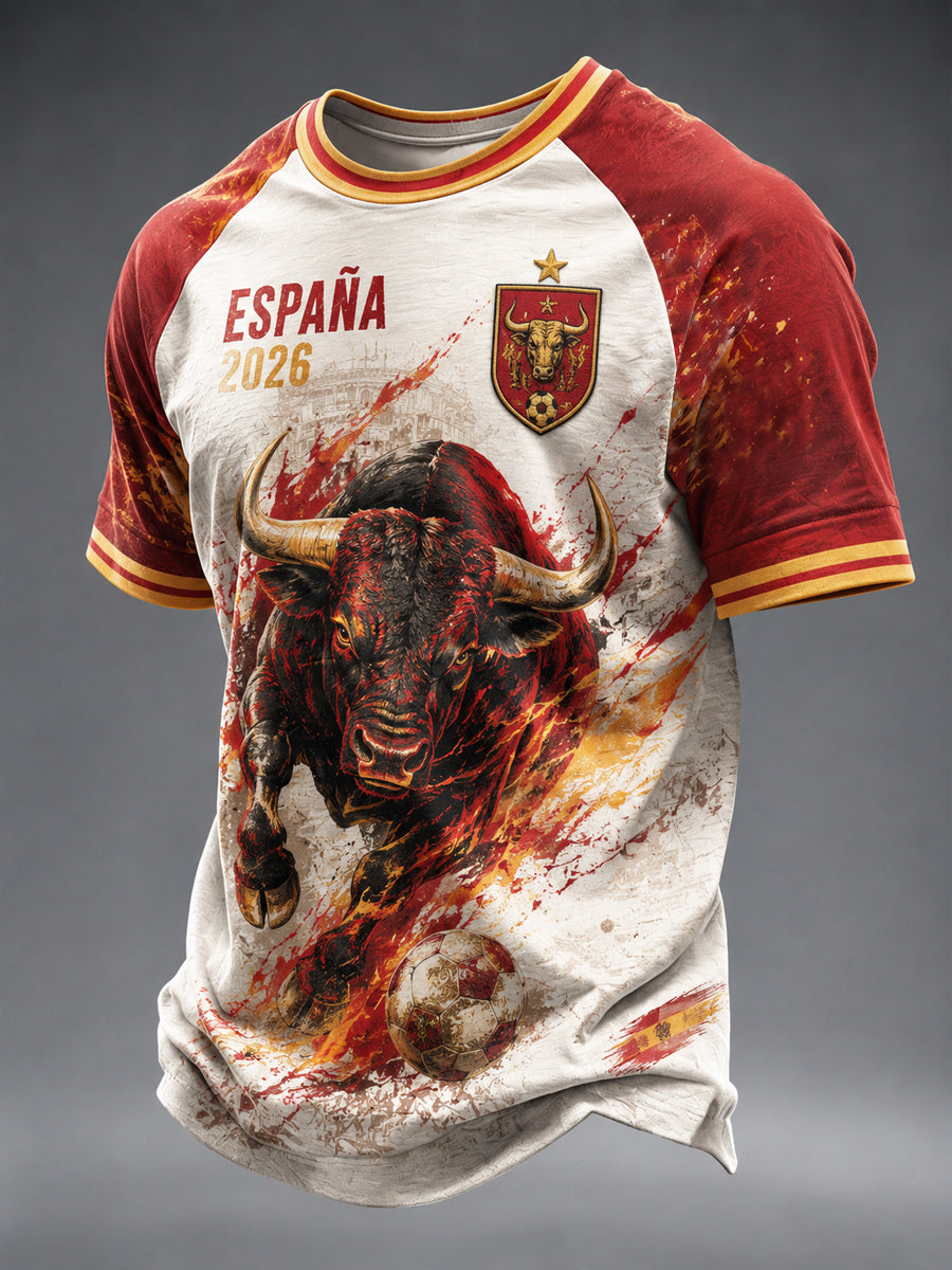 Camiseta informal de manga corta para hombre, con estampado de fútbol español