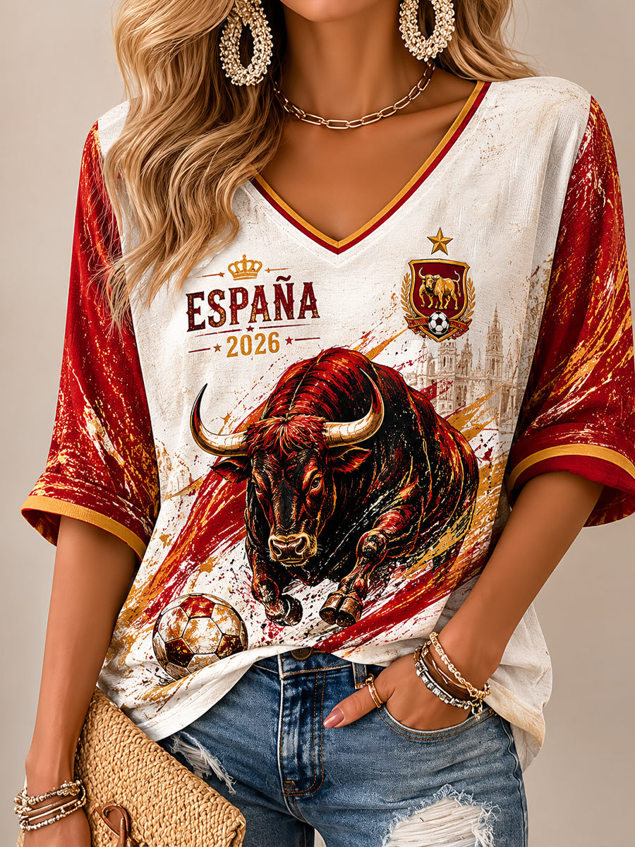 Camiseta informal con estampado de fútbol femenino en español
