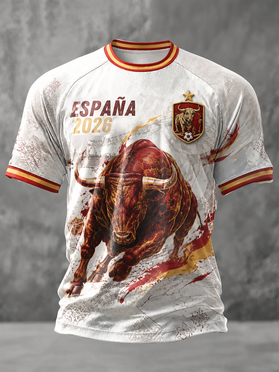 Camiseta informal de manga corta para hombre, con estampado de fútbol español
