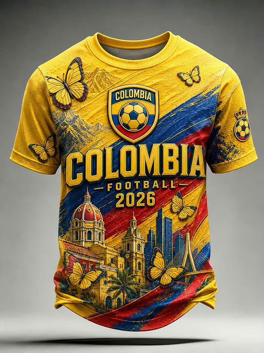 Camiseta unisex de fútbol colombiano 2026 para hombre, de estilo casual, con estampado y manga corta