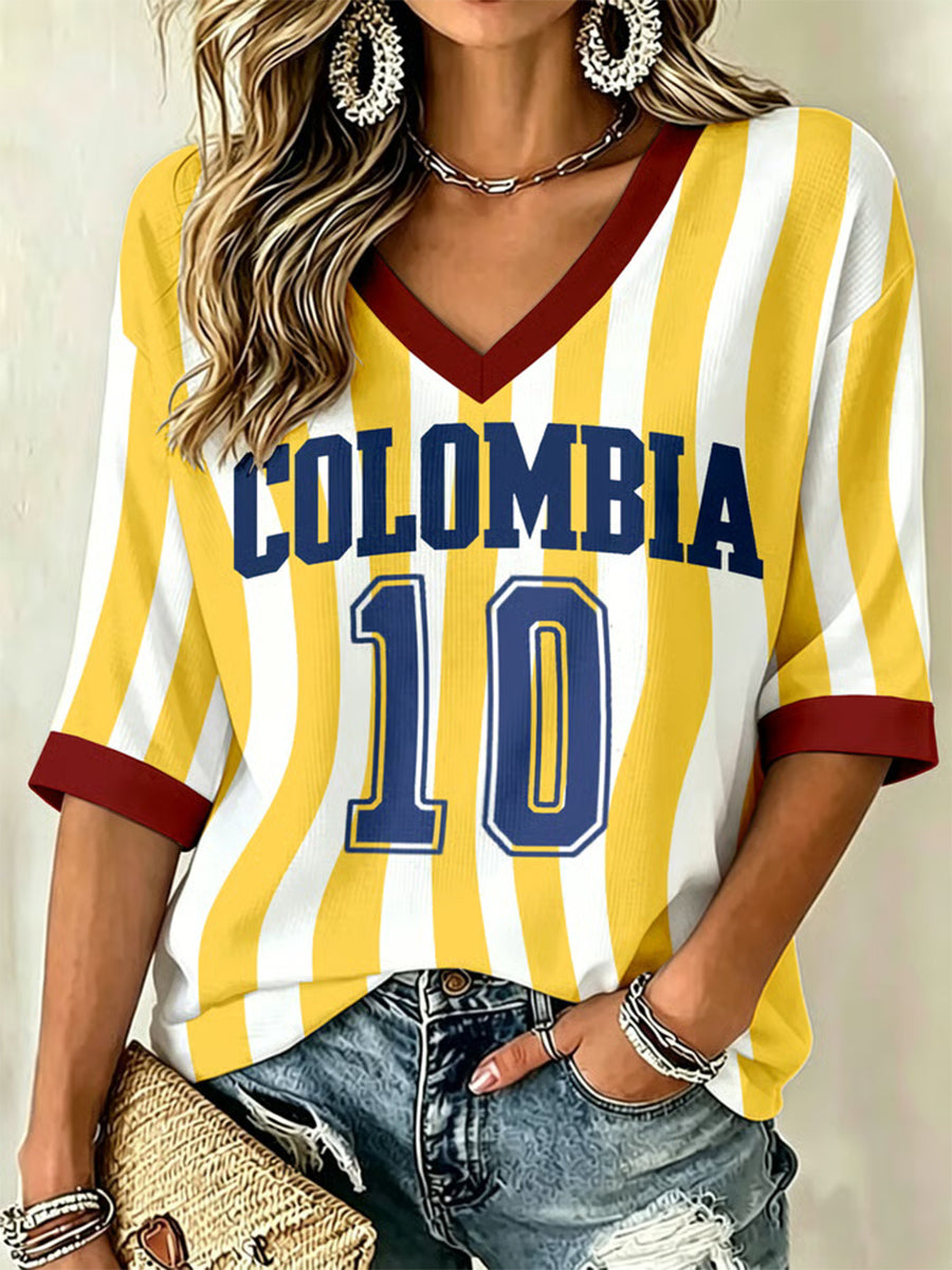 Camiseta estampada casual de fútbol colombiano 2026 para mujer