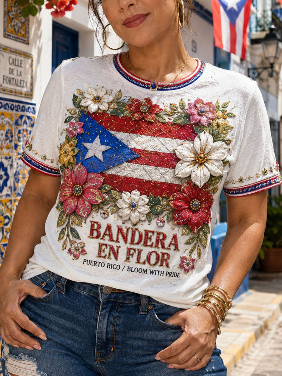 Camiseta estampada con arte taíno, orgullo de Puerto Rico para mujer
