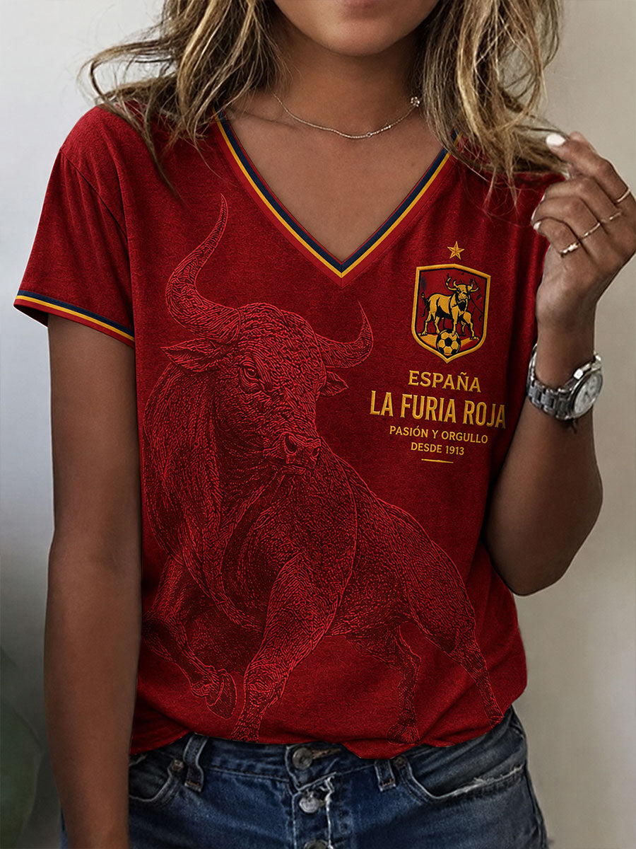 Camiseta de fútbol de España para mujer, de manga corta