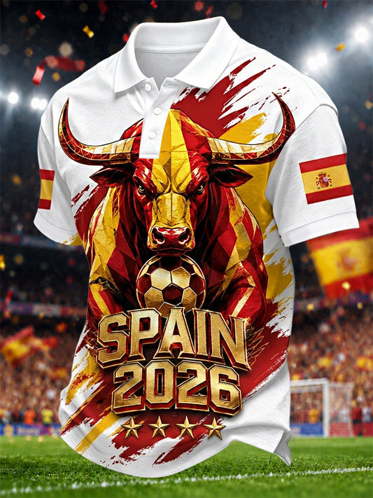 Polo casual con estampado para hombres, regalo para aficionados al fútbol español