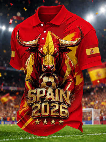 Polo casual con estampado para hombres, regalo para aficionados al fútbol español