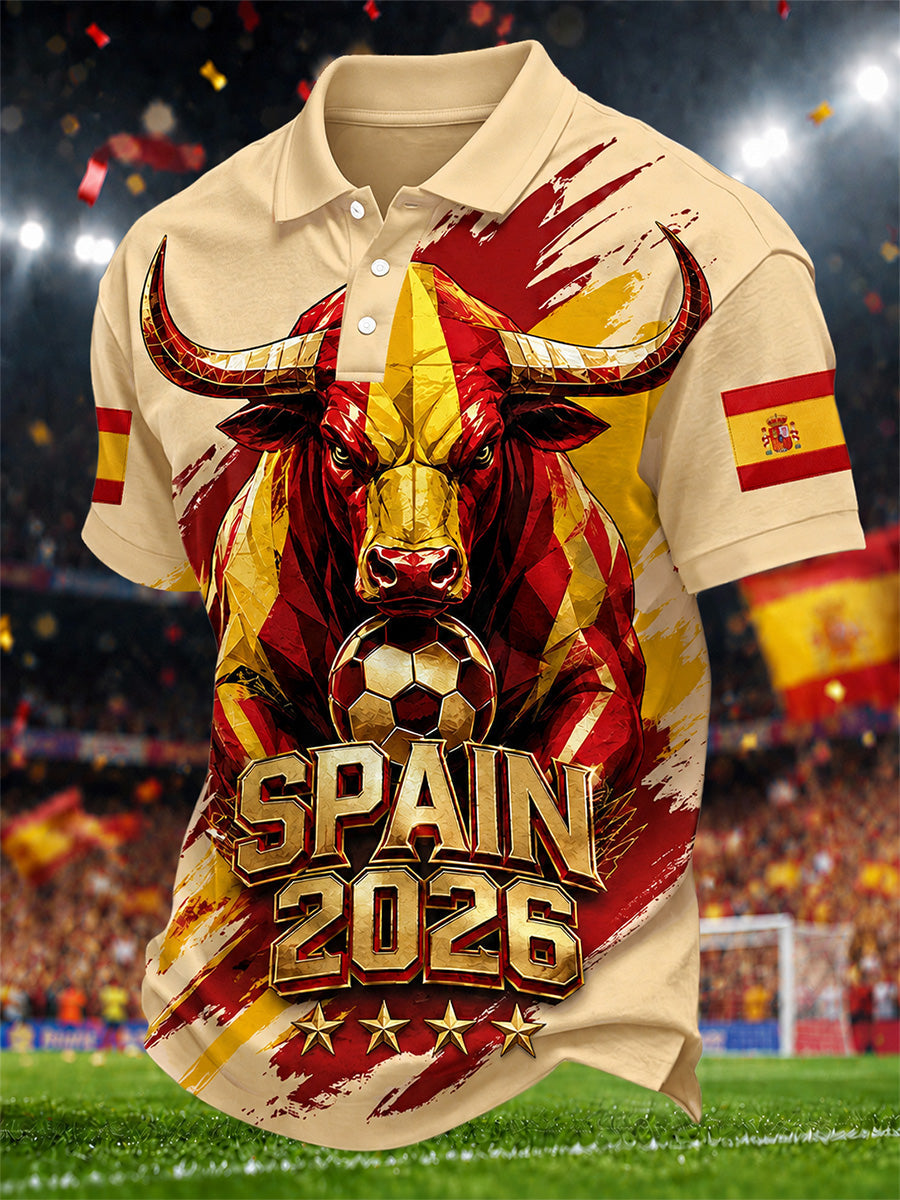 Polo casual con estampado para hombres, regalo para aficionados al fútbol español