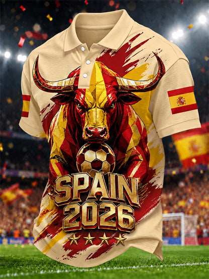 Polo casual con estampado para hombres, regalo para aficionados al fútbol español