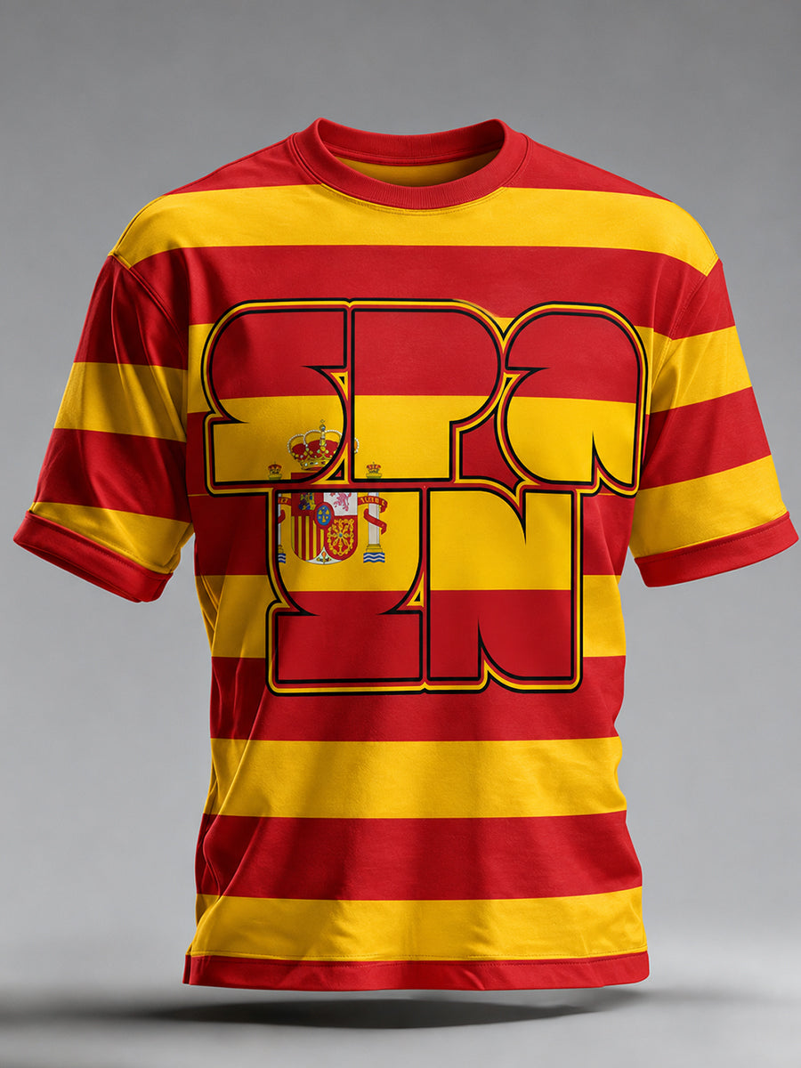 Camiseta con estampado de arte de elemento animador de partido de fútbol español para hombre
