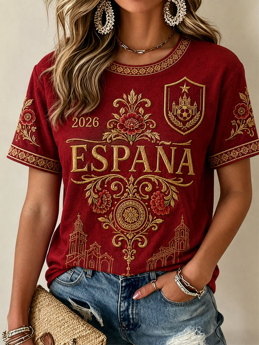 Camiseta informal estampada para mujeres, regalo ideal para aficionadas al fútbol
