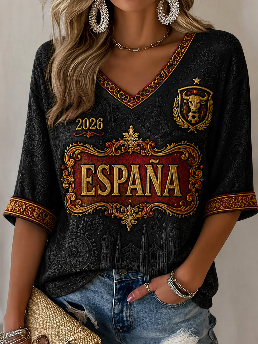 Regalo para mujeres aficionadas al fútbol: camiseta informal de media manga con cuello en V y estampado