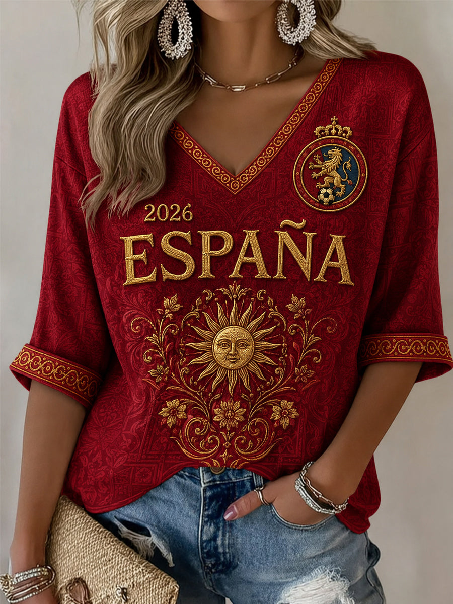Mujer regalo para los aficionados al fútbol imprimir casual medias mangas con cuello en V camiseta