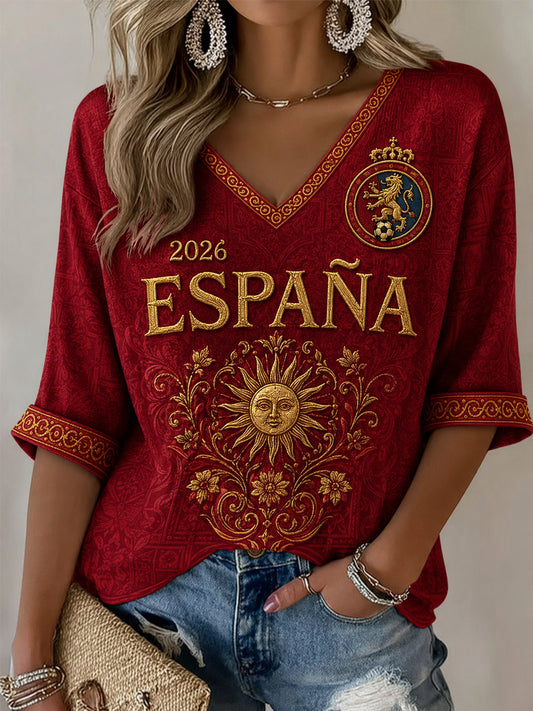 Mujer regalo para los aficionados al fútbol imprimir casual medias mangas con cuello en V camiseta