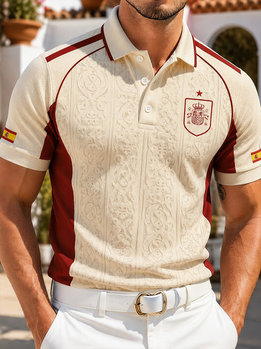 Estampado artístico de polo con elemento de animación para partido de fútbol masculino en España