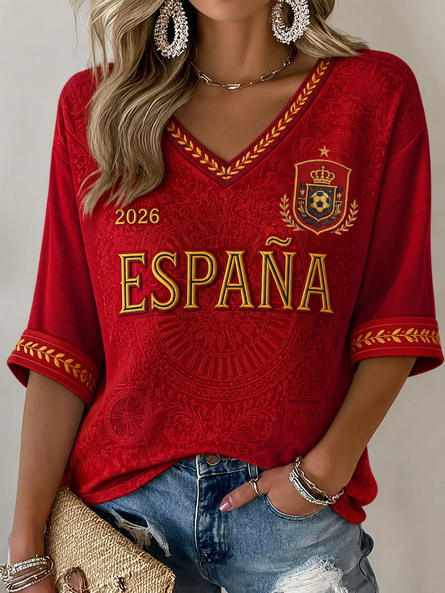 Regalo para mujeres aficionadas al fútbol: camiseta informal de media manga con cuello en V y estampado