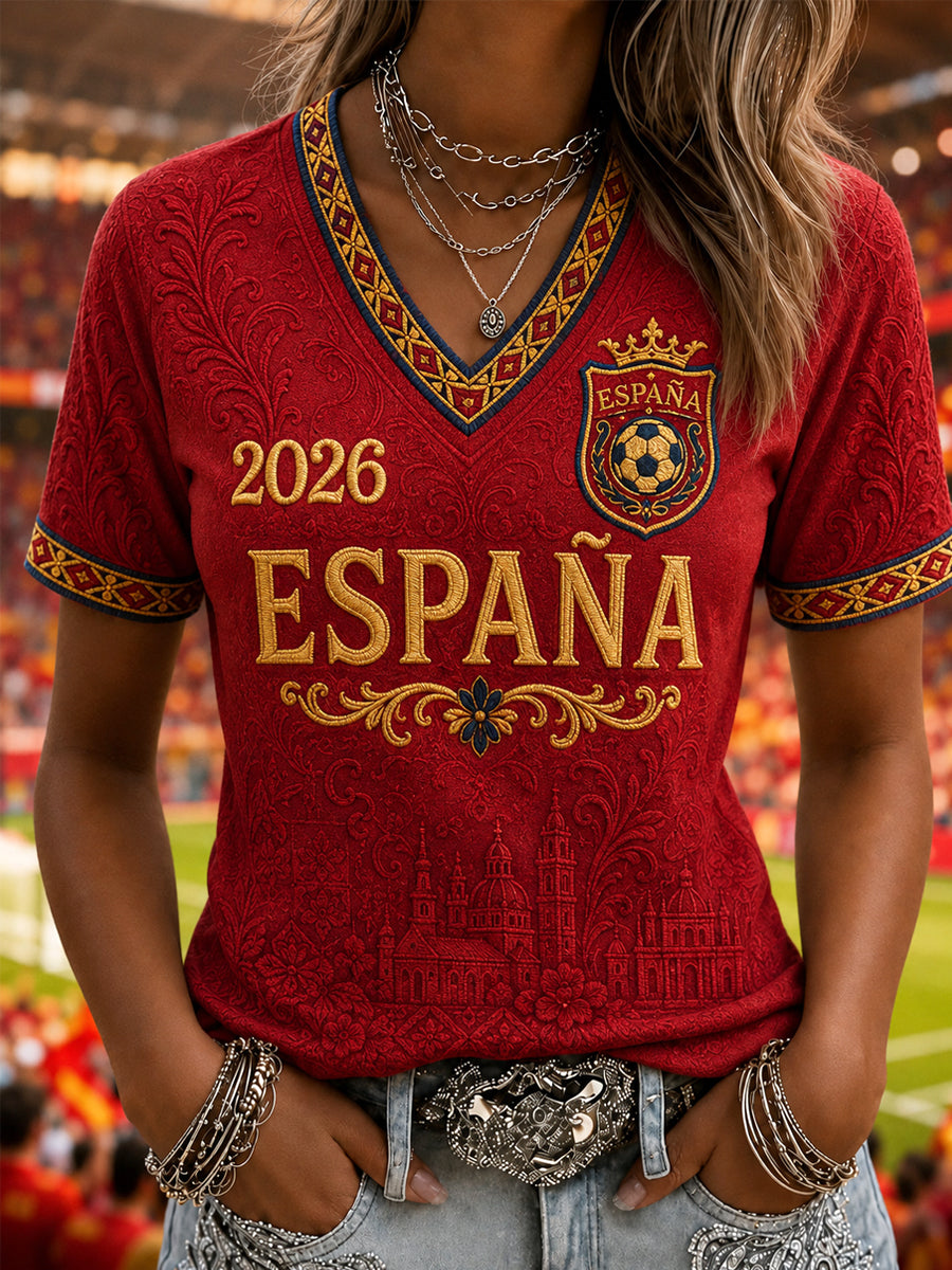 Regalo de las mujeres para los aficionados al fútbol imprimir Casual V-Neck Tee