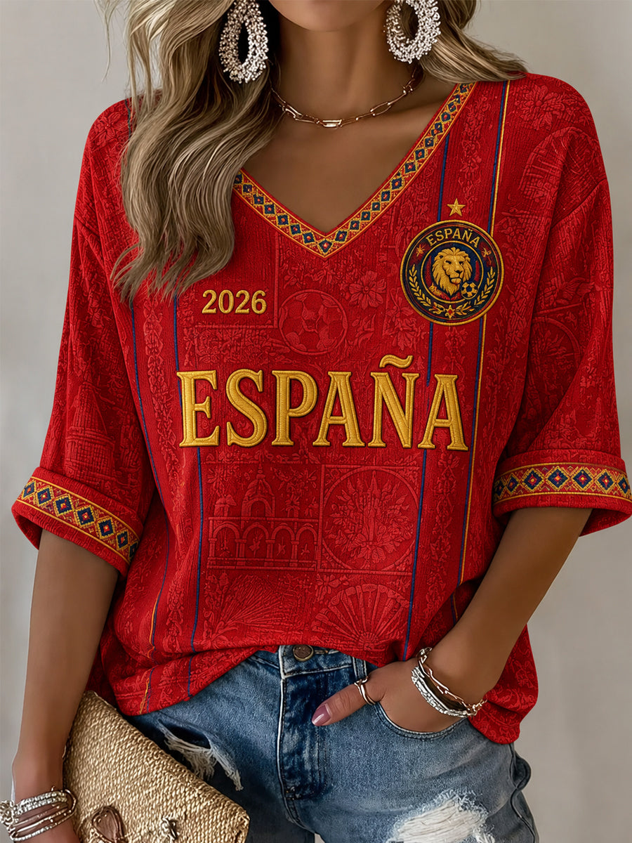 Regalo para mujeres aficionadas al fútbol: camiseta informal de media manga con cuello en V y estampado