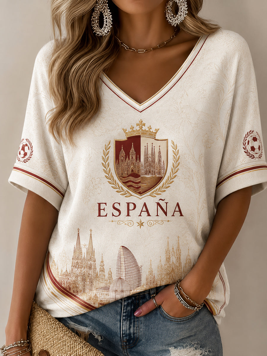 Camiseta informal con estampado de fútbol femenino en español