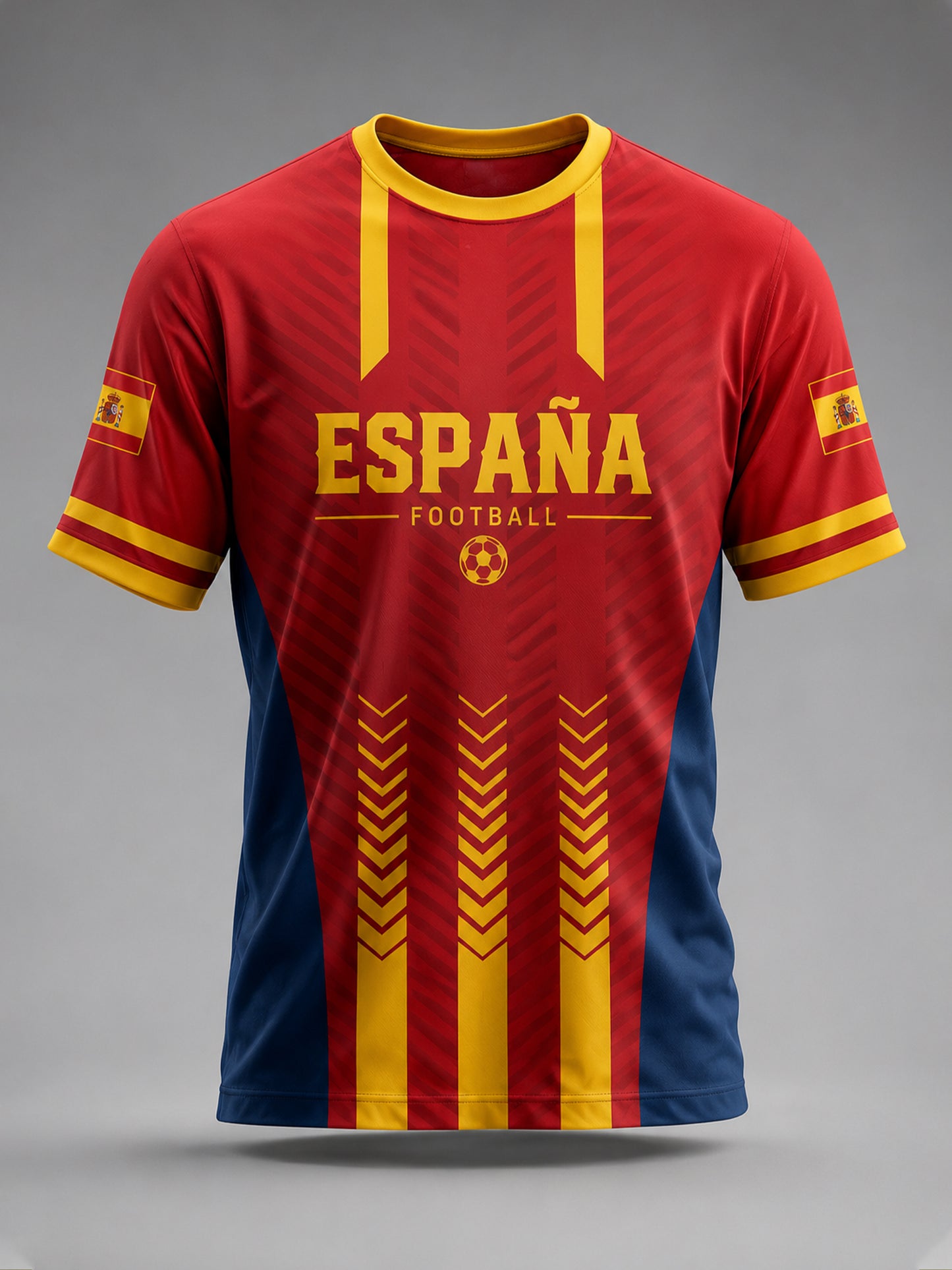 Camiseta con estampado artístico de elementos de animación en un partido de fútbol masculino español