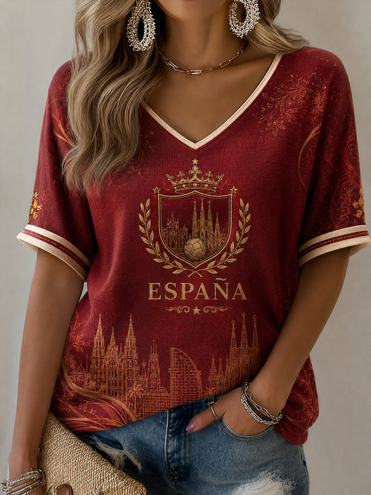 Camiseta informal con estampado de fútbol femenino en español