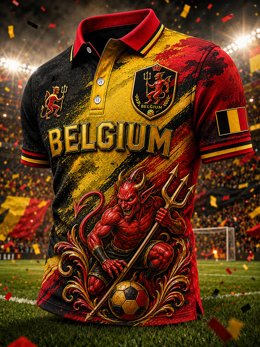Camisa polo de hombre de manga corta con estampado de fútbol