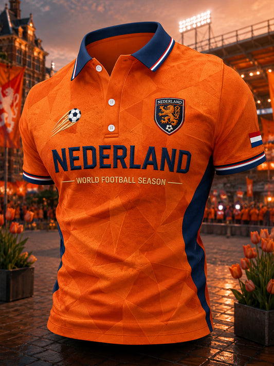 Polo de manga corta para hombre con estampado de león y fútbol