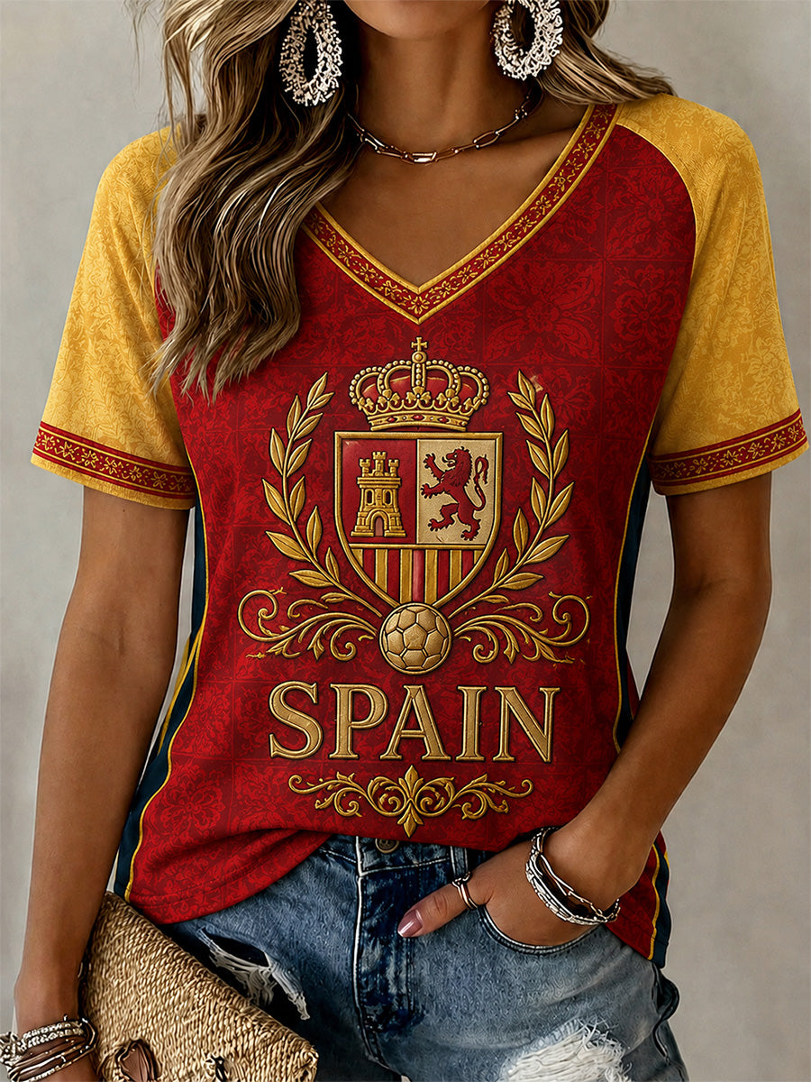 Camiseta casual con cuello en V y estampado, regalo para mujeres aficionadas al fútbol