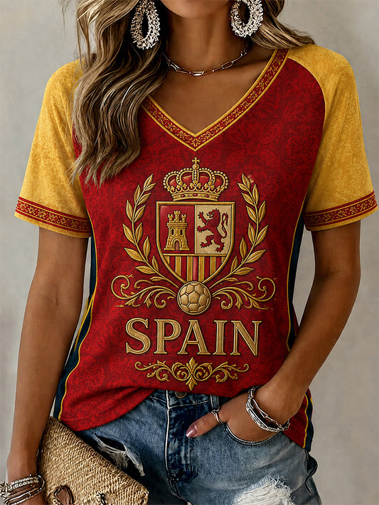 Camiseta casual con cuello en V y estampado, regalo para mujeres aficionadas al fútbol