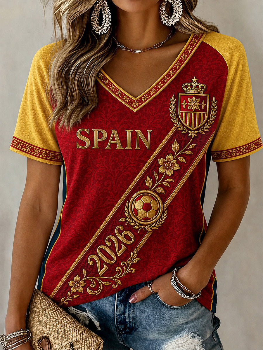 Camiseta casual con cuello en V y estampado, regalo para mujeres aficionadas al fútbol