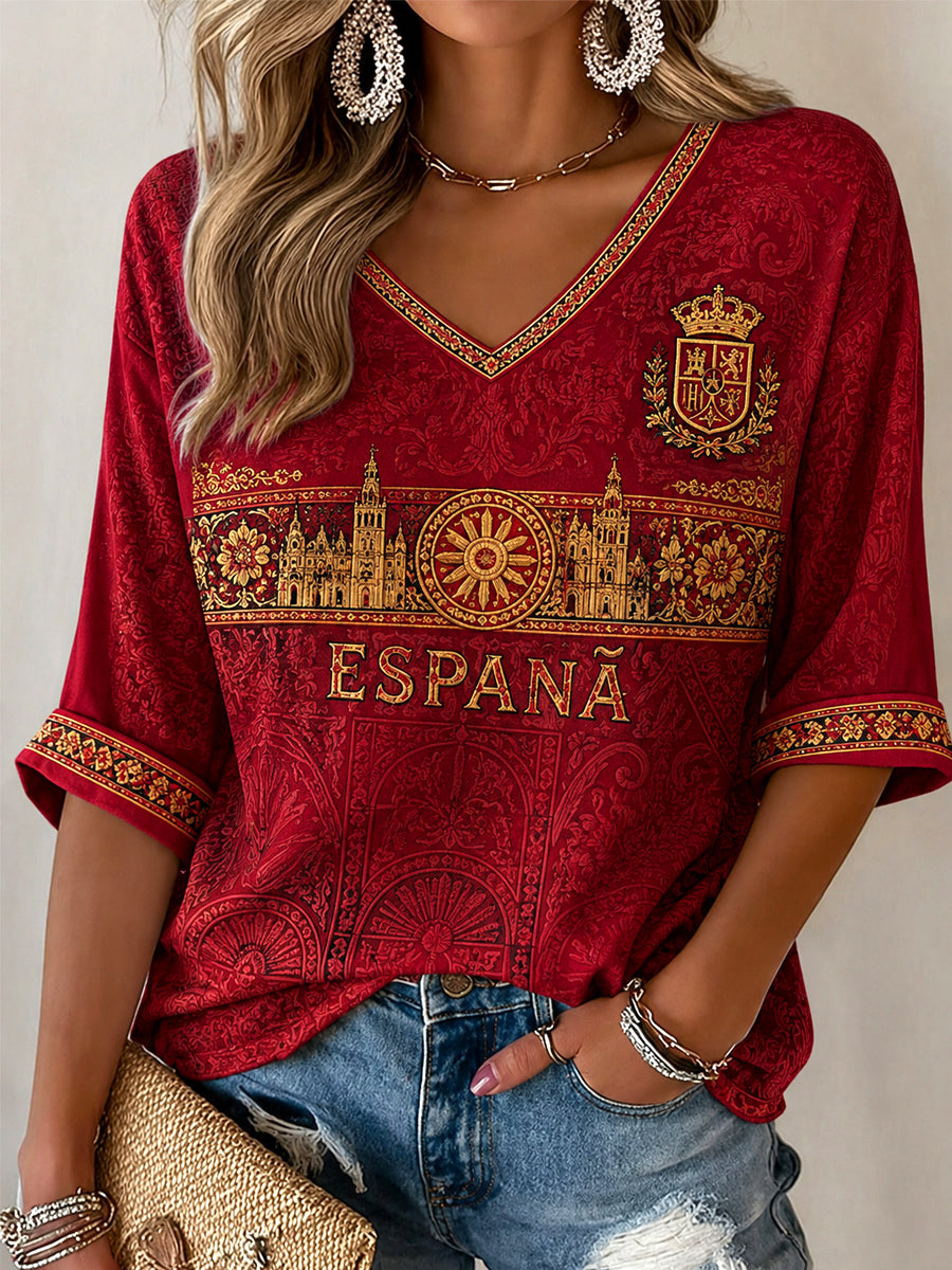 Regalo para mujeres aficionadas al fútbol: camiseta informal de media manga con cuello en V y estampado