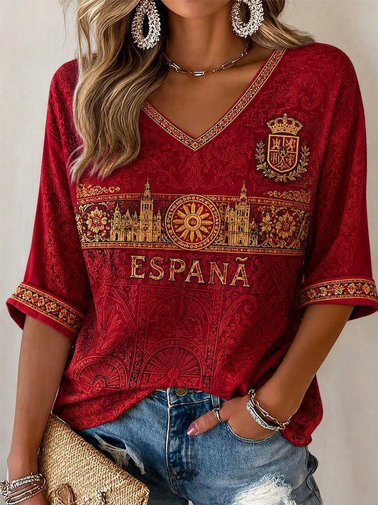 Regalo para mujeres aficionadas al fútbol: camiseta informal de media manga con cuello en V y estampado