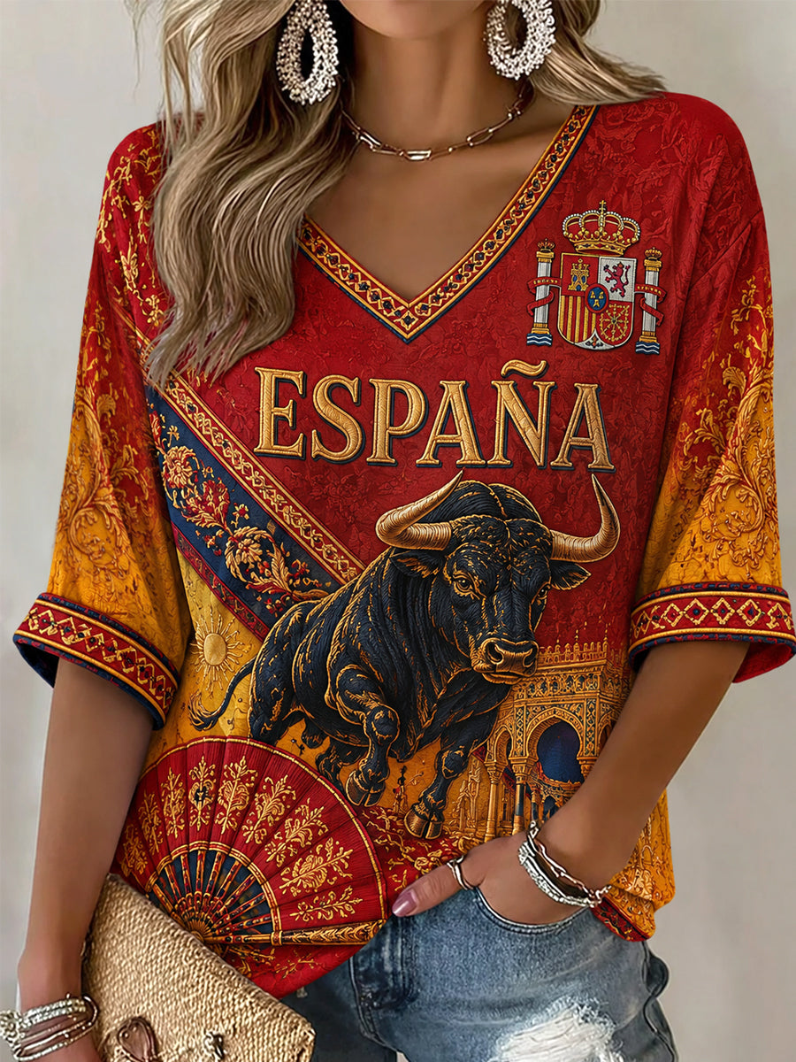 Regalo para mujeres aficionadas al fútbol: camiseta informal de media manga con cuello en V y estampado