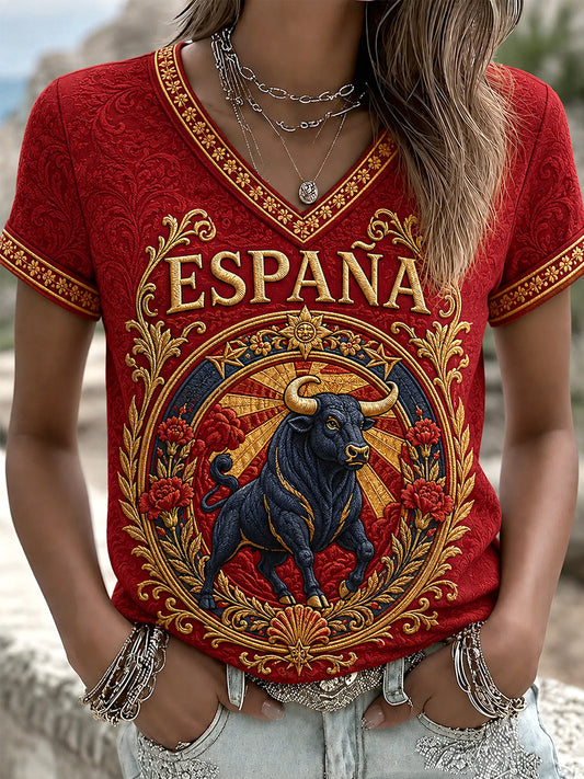Camiseta casual con cuello en V y estampado, regalo para mujeres aficionadas al fútbol