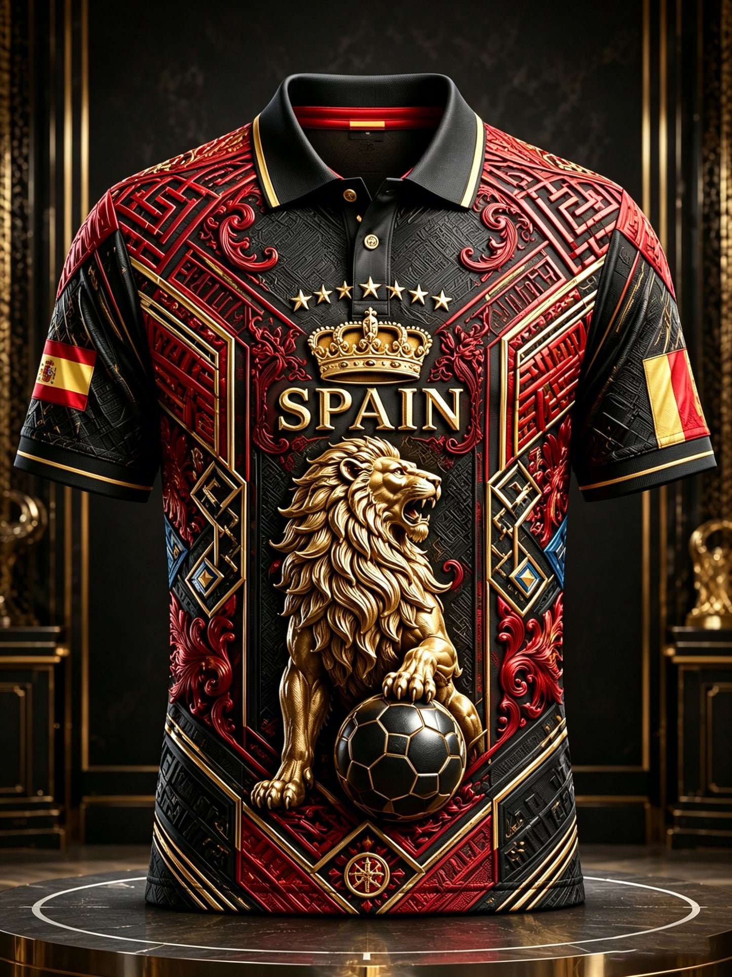 Camiseta polo con estampado artístico de elemento de animación para partido de fútbol masculino en España