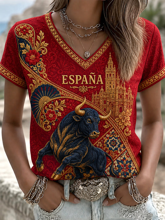 Camiseta casual con cuello en V y estampado, regalo para mujeres aficionadas al fútbol