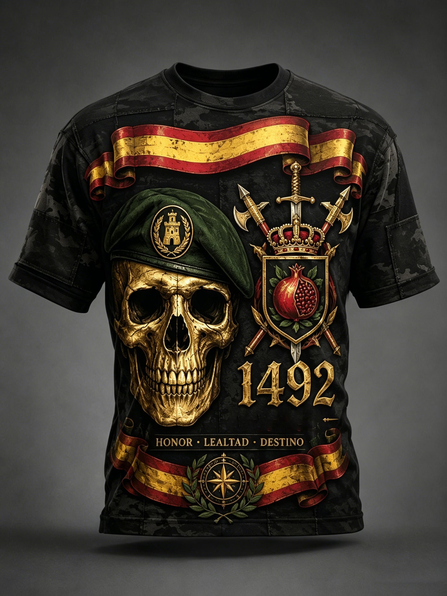 Camiseta estampada de arte para hombre con temática de veteranos españoles