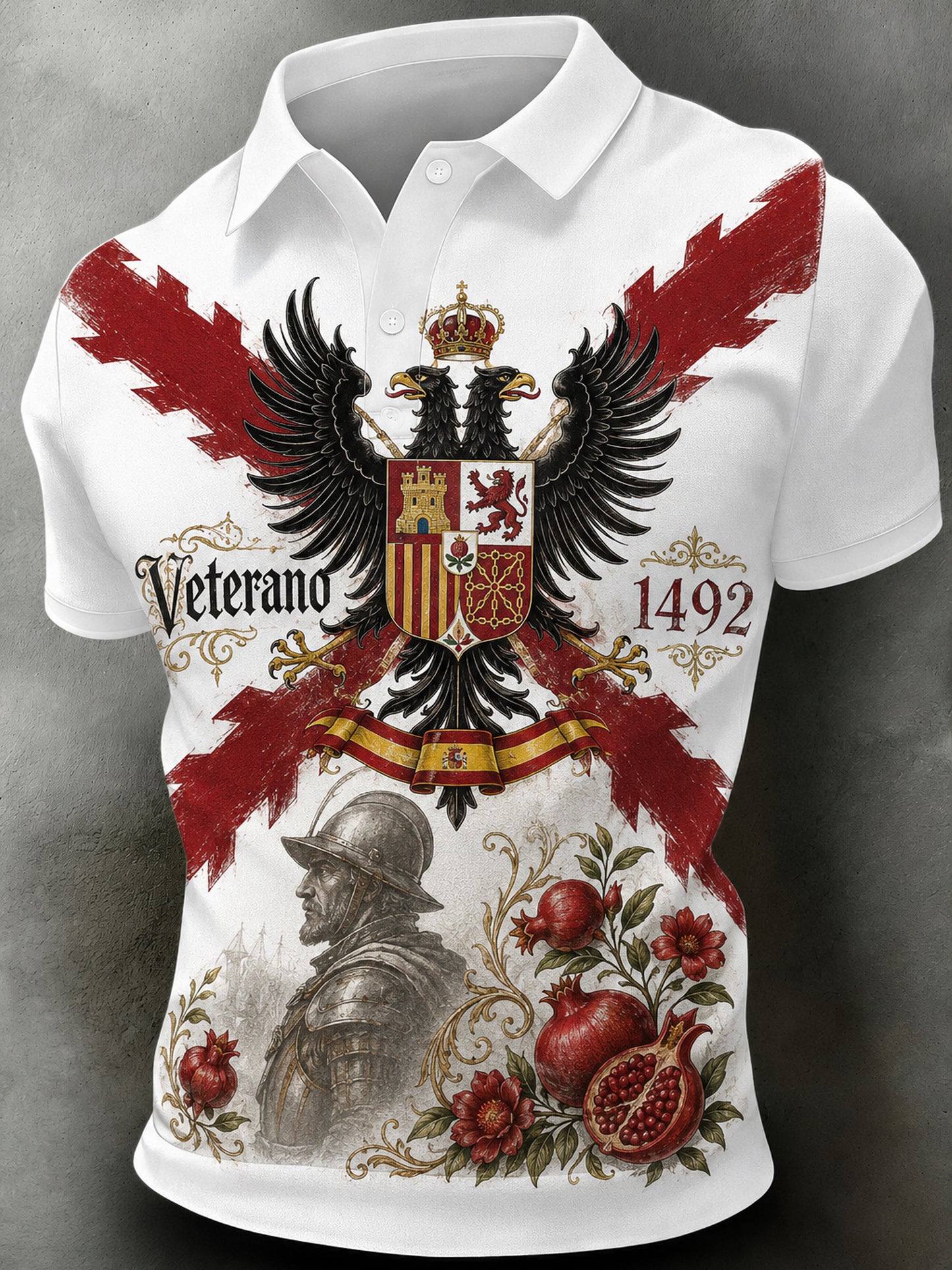 Camisa polo con estampado artístico para hombre, de temática veterana española