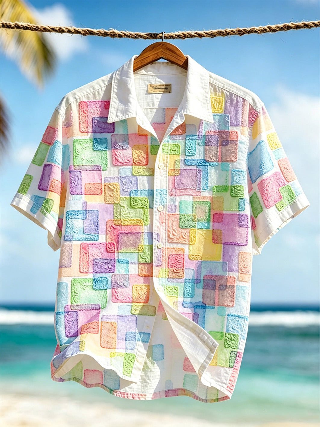 Camisa casual de manga corta para hombre, con estampado geométrico, estilo vacacional