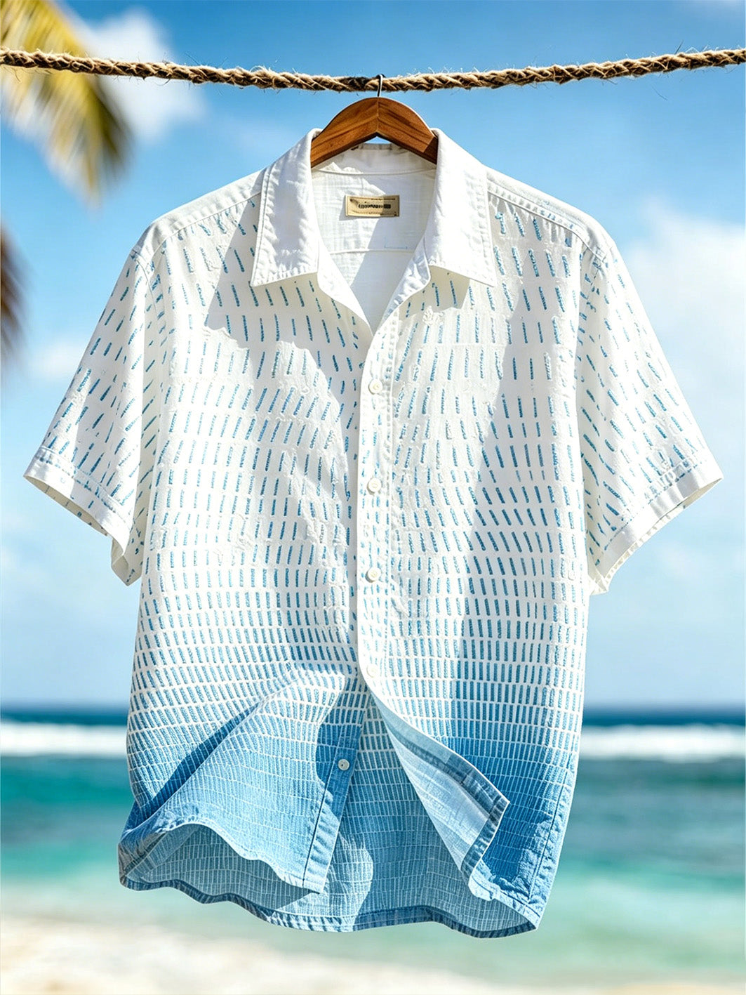 Estilo de vacaciones de los hombres patrón geométrico impreso camisa de manga corta casual