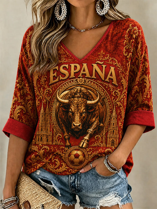 Regalo para mujeres aficionadas al fútbol: camiseta informal con cuello en V y estampado